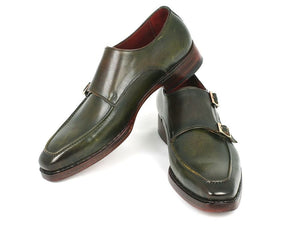 PAUL PARKMAN Paul Parkman Men's Double Monkstrap Goodyear Welted Shoes Green (ID#061-GREEN)