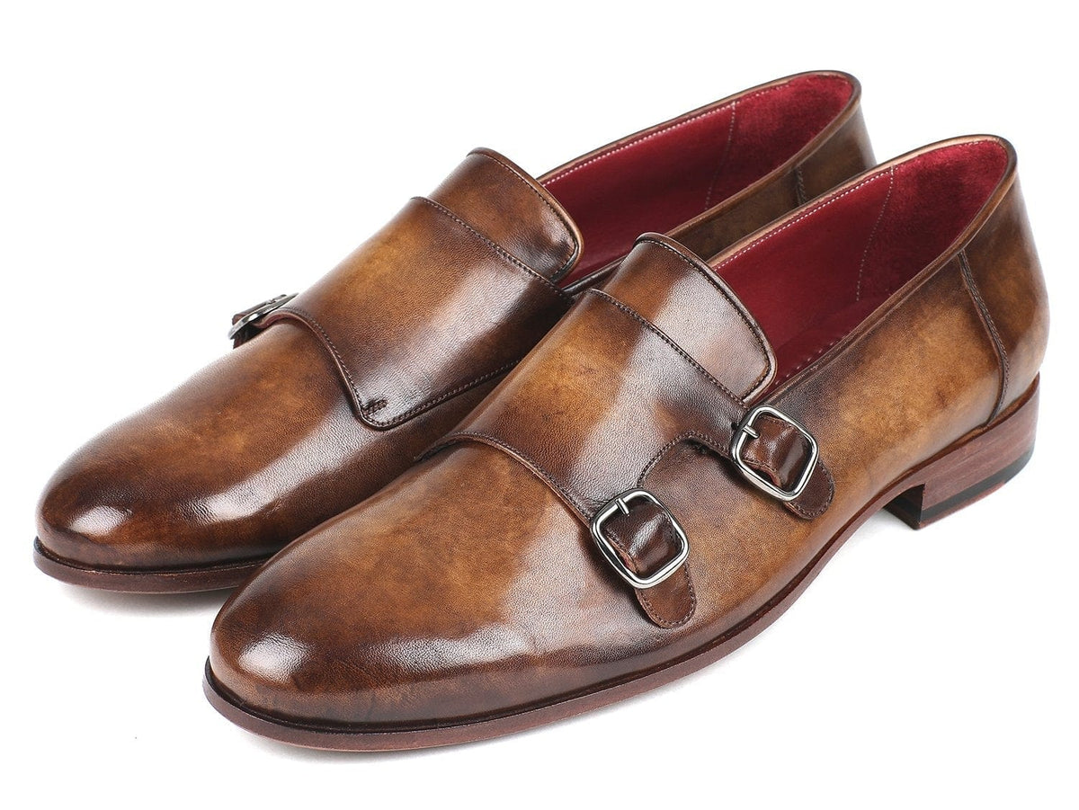 PAUL PARKMAN Paul Parkman Men's Double Monkstraps Olive (ID#HR67LV)
