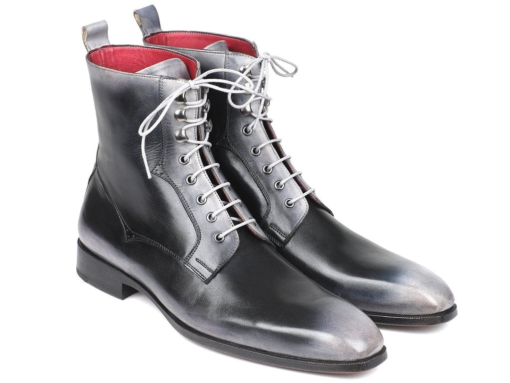 PAUL PARKMAN Paul Parkman Men's Gray Burnished Leather Lace-Up Boots (ID#BT535-GRY)