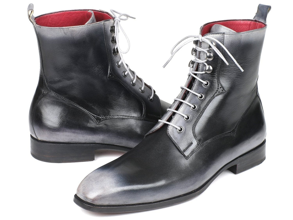 PAUL PARKMAN Paul Parkman Men's Gray Burnished Leather Lace-Up Boots (ID#BT535-GRY)