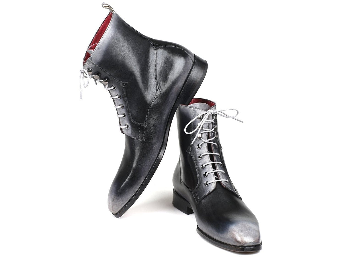 PAUL PARKMAN Paul Parkman Men's Gray Burnished Leather Lace-Up Boots (ID#BT535-GRY)