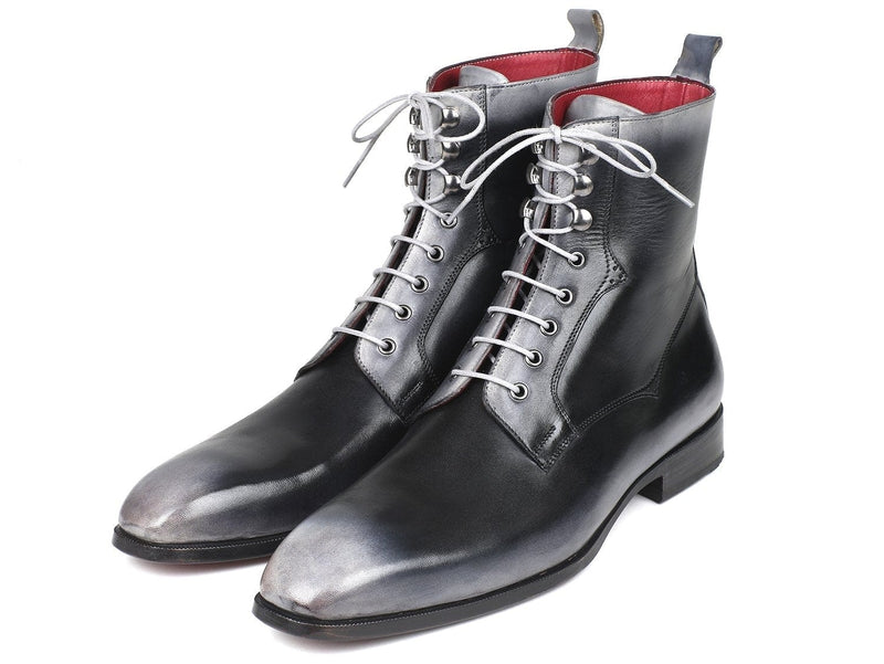 PAUL PARKMAN Paul Parkman Men's Gray Burnished Leather Lace-Up Boots (ID#BT535-GRY)