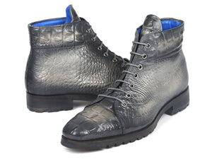 PAUL PARKMAN Paul Parkman Men's Gray Croco Embossed Leather Boots (12811-GRY)