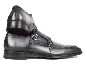 PAUL PARKMAN Paul Parkman Men's Gray Leather Double Monkstrap Shoes (ID#SW534GY)