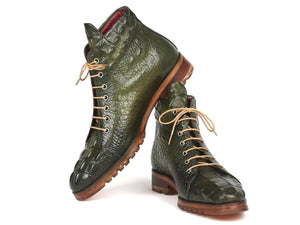 PAUL PARKMAN Paul Parkman Men's Green Croco Embossed Leather Boots (12811-GRN)