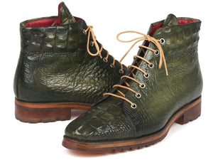 PAUL PARKMAN Paul Parkman Men's Green Croco Embossed Leather Boots (12811-GRN)