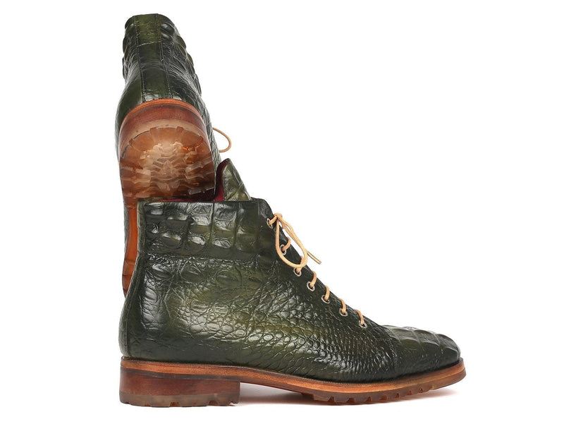 PAUL PARKMAN Paul Parkman Men's Green Croco Embossed Leather Boots (12811-GRN)