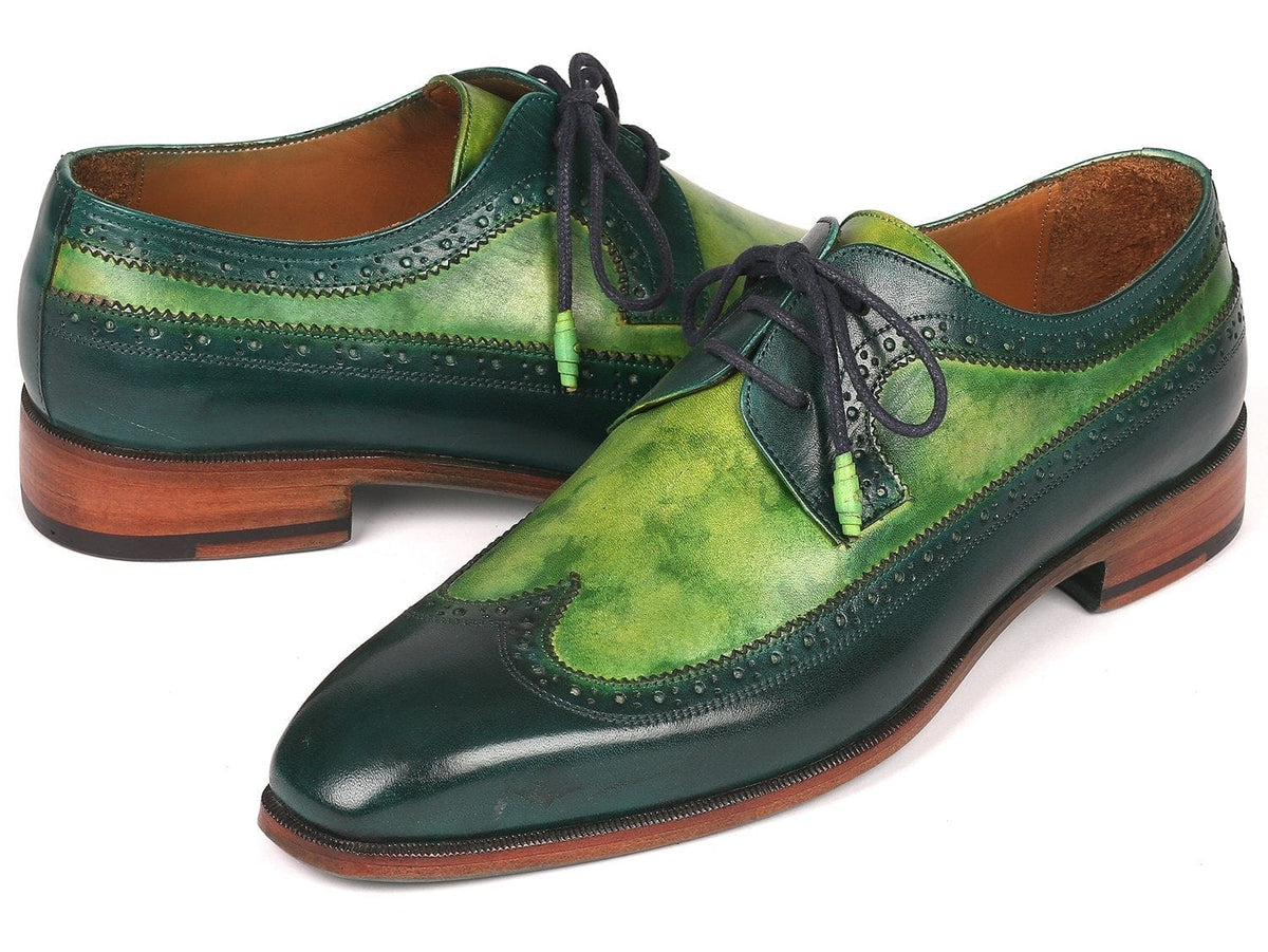 PAUL PARKMAN Paul Parkman Men's Green Dual Tone Wingtip Derby Shoes (ID#6931GRN)