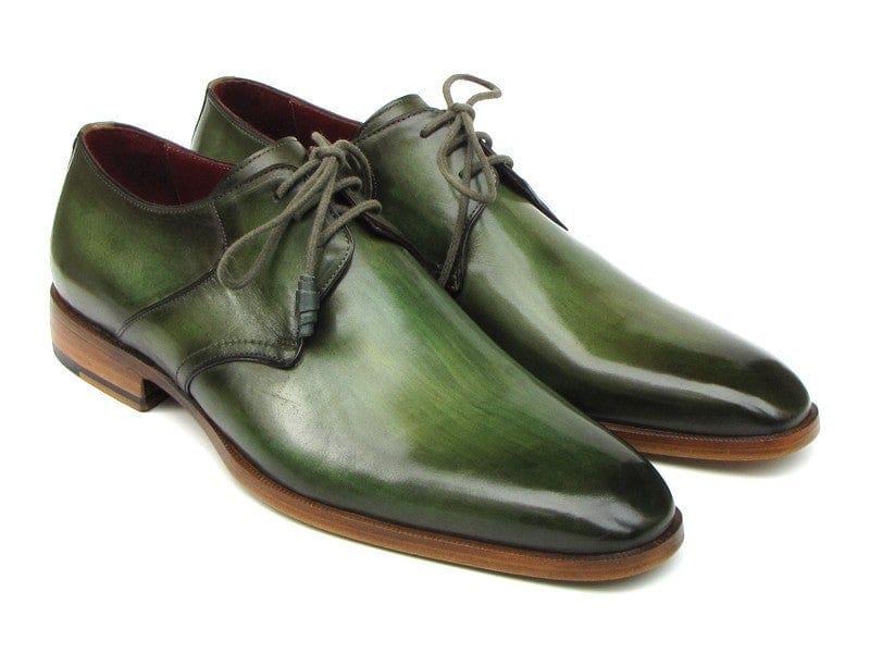 PAUL PARKMAN Paul Parkman Men's Green Hand-Painted Derby Shoes Leather Upper and Leather Sole (ID#059-GREEN)
