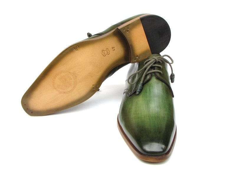PAUL PARKMAN Paul Parkman Men's Green Hand-Painted Derby Shoes Leather Upper and Leather Sole (ID#059-GREEN)