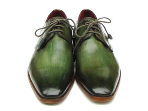PAUL PARKMAN Paul Parkman Men's Green Hand-Painted Derby Shoes Leather Upper and Leather Sole (ID#059-GREEN)