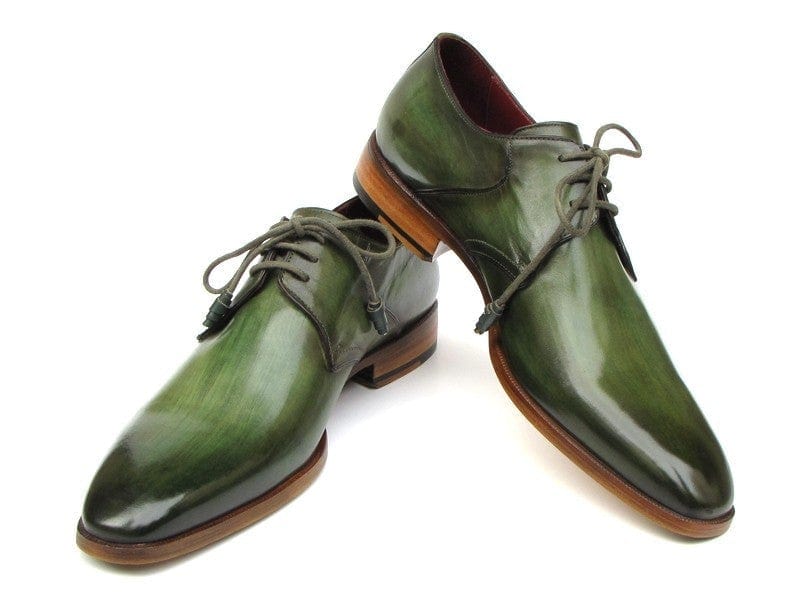 PAUL PARKMAN Paul Parkman Men's Green Hand-Painted Derby Shoes Leather Upper and Leather Sole (ID#059-GREEN)