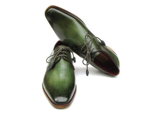 PAUL PARKMAN Paul Parkman Men's Green Hand-Painted Derby Shoes Leather Upper and Leather Sole (ID#059-GREEN)