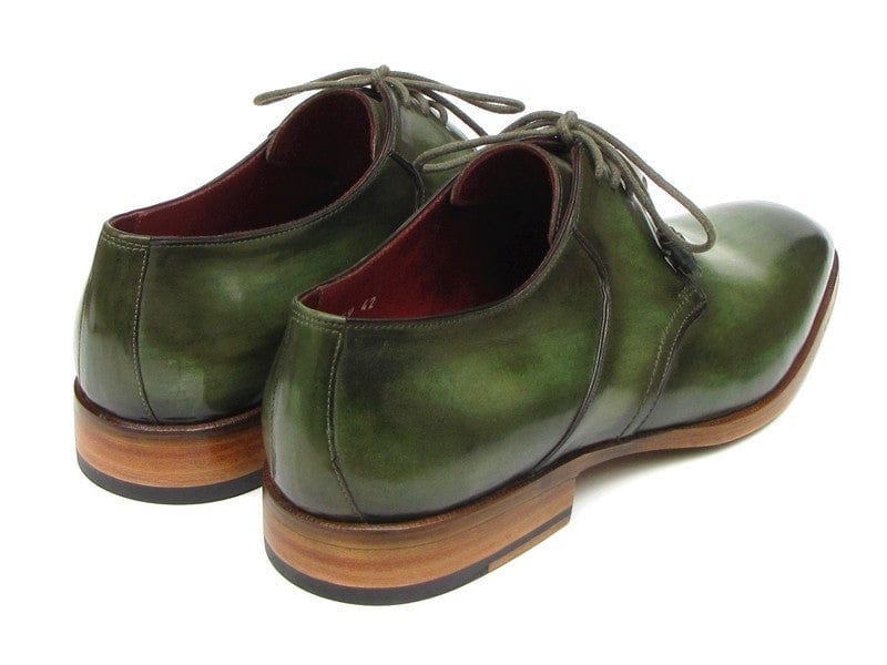PAUL PARKMAN Paul Parkman Men's Green Hand-Painted Derby Shoes Leather Upper and Leather Sole (ID#059-GREEN)