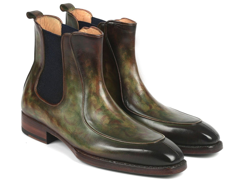 PAUL PARKMAN Paul Parkman Men's Green Handpainted Chelsea Boots Goodyear Welted (ID#BT822GRN)
