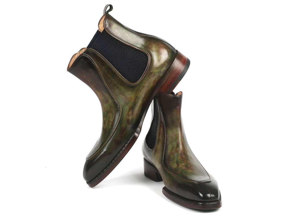 PAUL PARKMAN Paul Parkman Men's Green Handpainted Chelsea Boots Goodyear Welted (ID#BT822GRN)