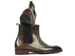 PAUL PARKMAN Paul Parkman Men's Green Handpainted Chelsea Boots Goodyear Welted (ID#BT822GRN)