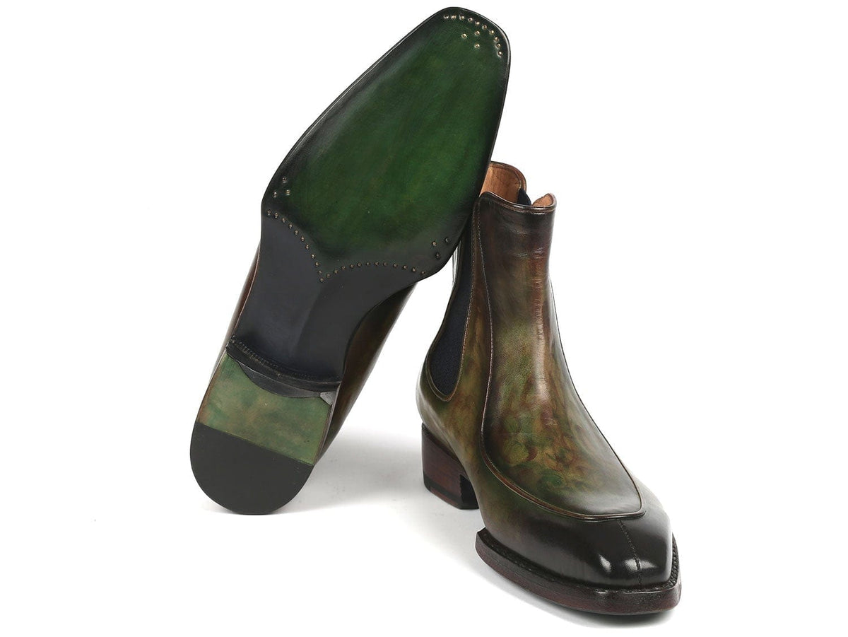 PAUL PARKMAN Paul Parkman Men's Green Handpainted Chelsea Boots Goodyear Welted (ID#BT822GRN)