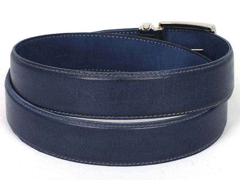 PAUL PARKMAN PAUL PARKMAN Men's Leather Belt Hand-Painted Navy (ID#B01-NVY)
