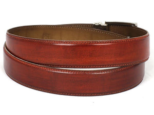 PAUL PARKMAN PAUL PARKMAN Men's Leather Belt Hand-Painted Reddish Brown (ID#B01-RDH)