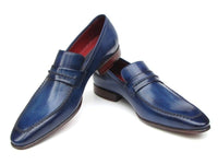 PAUL PARKMAN Paul Parkman Men's Loafer Shoes Navy Leather Upper and Leather Sole (ID#068-BLU)