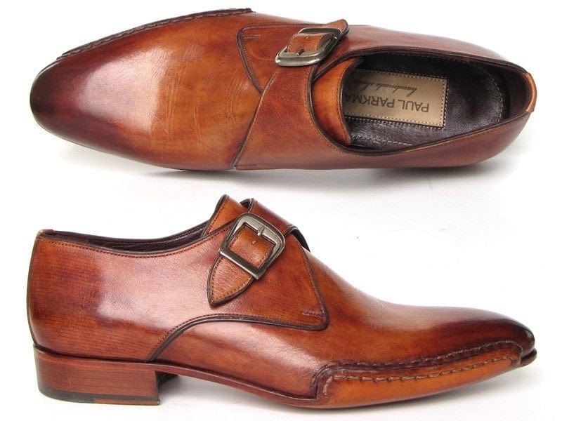 PAUL PARKMAN Paul Parkman Men's Monkstrap Shoes Side Handsewn Twisted Leather Sole Tobacco (ID#24Y56)