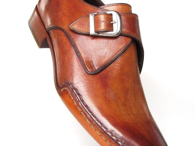 PAUL PARKMAN Paul Parkman Men's Monkstrap Shoes Side Handsewn Twisted Leather Sole Tobacco (ID#24Y56)