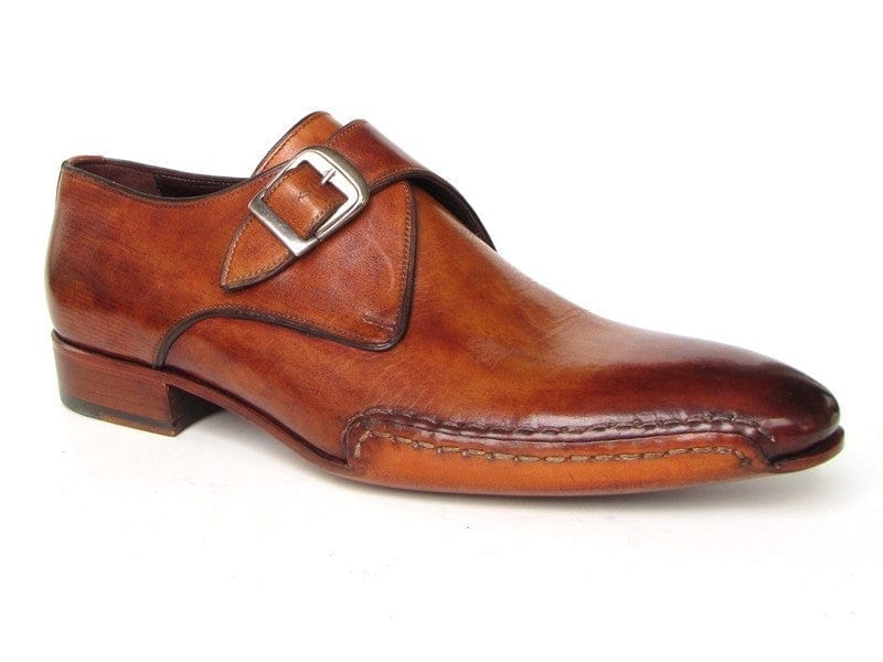 PAUL PARKMAN Paul Parkman Men's Monkstrap Shoes Side Handsewn Twisted Leather Sole Tobacco (ID#24Y56)