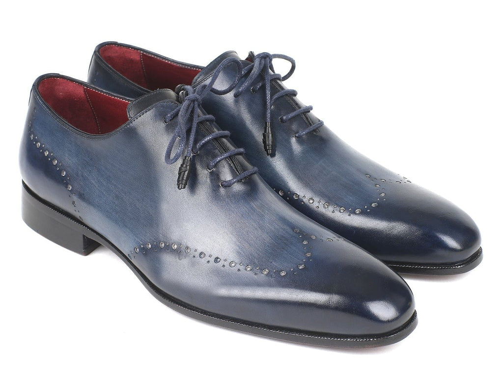 PAUL PARKMAN Paul Parkman Men's Navy Burnished Wingtip Oxfords (ID#84NT56)