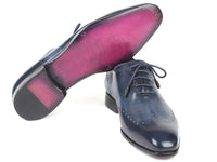 PAUL PARKMAN Paul Parkman Men's Navy Burnished Wingtip Oxfords (ID#84NT56)