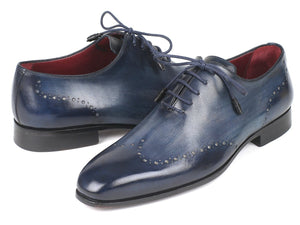 PAUL PARKMAN Paul Parkman Men's Navy Burnished Wingtip Oxfords (ID#84NT56)