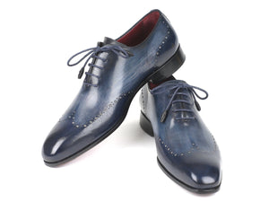 PAUL PARKMAN Paul Parkman Men's Navy Burnished Wingtip Oxfords (ID#84NT56)