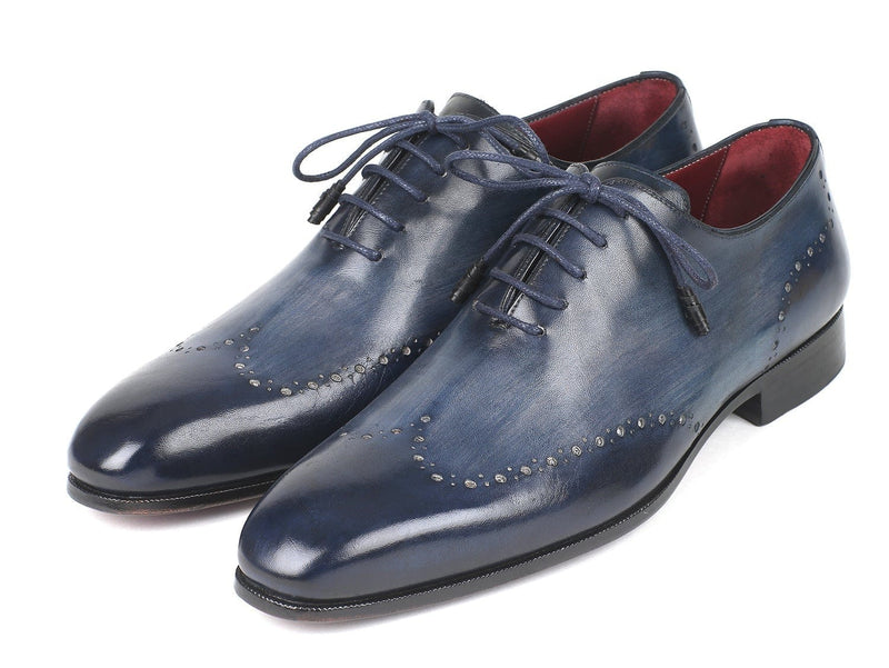 PAUL PARKMAN Paul Parkman Men's Navy Burnished Wingtip Oxfords (ID#84NT56)