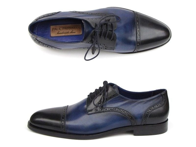 PAUL PARKMAN Paul Parkman Men's Parliament Blue Derby Shoes Leather Upper and Leather Sole (ID#046-BLU)