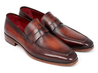 PAUL PARKMAN Paul Parkman Men's Penny Loafer Bordeaux and Brown Calfskin (ID#10FD61)