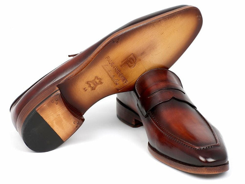 PAUL PARKMAN Paul Parkman Men's Penny Loafer Bordeaux and Brown Calfskin (ID#10FD61)