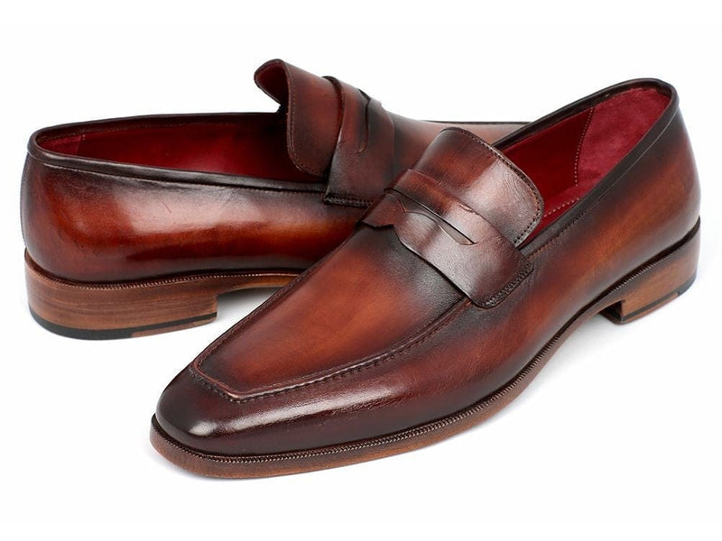 PAUL PARKMAN Paul Parkman Men's Penny Loafer Bordeaux and Brown Calfskin (ID#10FD61)