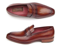 PAUL PARKMAN Paul Parkman Men's Penny Loafer Tobacco & Bordeaux Hand-Painted Shoes (ID#067-BRD)