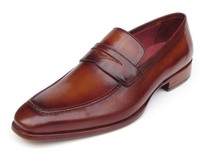 PAUL PARKMAN Paul Parkman Men's Penny Loafer Tobacco & Bordeaux Hand-Painted Shoes (ID#067-BRD)