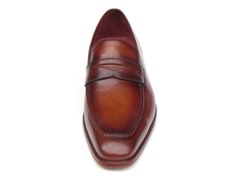 PAUL PARKMAN Paul Parkman Men's Penny Loafer Tobacco & Bordeaux Hand-Painted Shoes (ID#067-BRD)