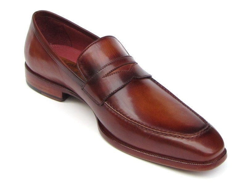 PAUL PARKMAN Paul Parkman Men's Penny Loafer Tobacco & Bordeaux Hand-Painted Shoes (ID#067-BRD)