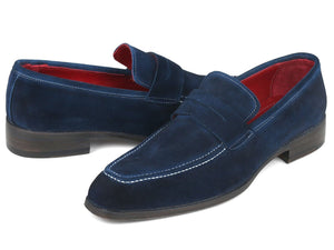 PAUL PARKMAN Paul Parkman Men's Penny Loafers Navy Suede (ID#10SD21)