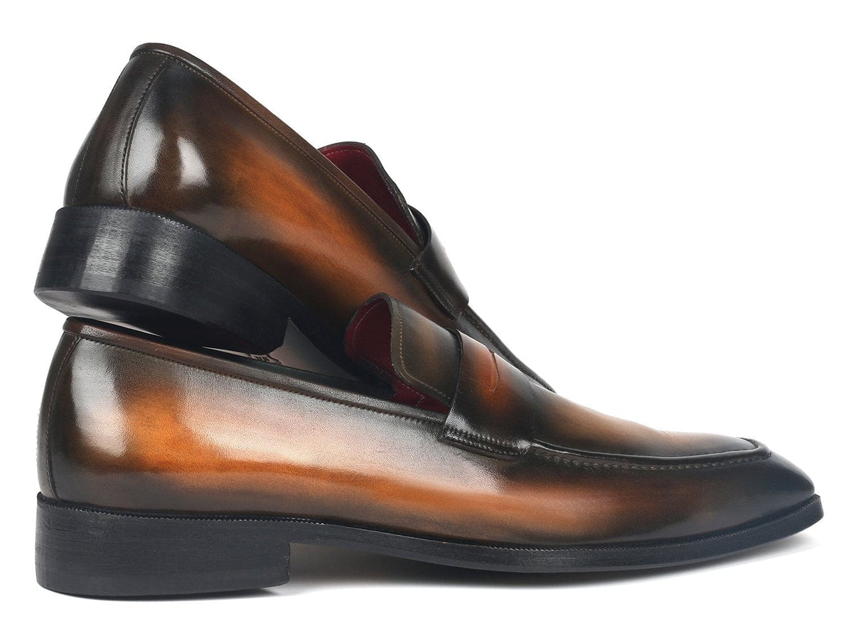 PAUL PARKMAN Paul Parkman Men's Penny Loafers Olive Brown (ID#10LZ24)