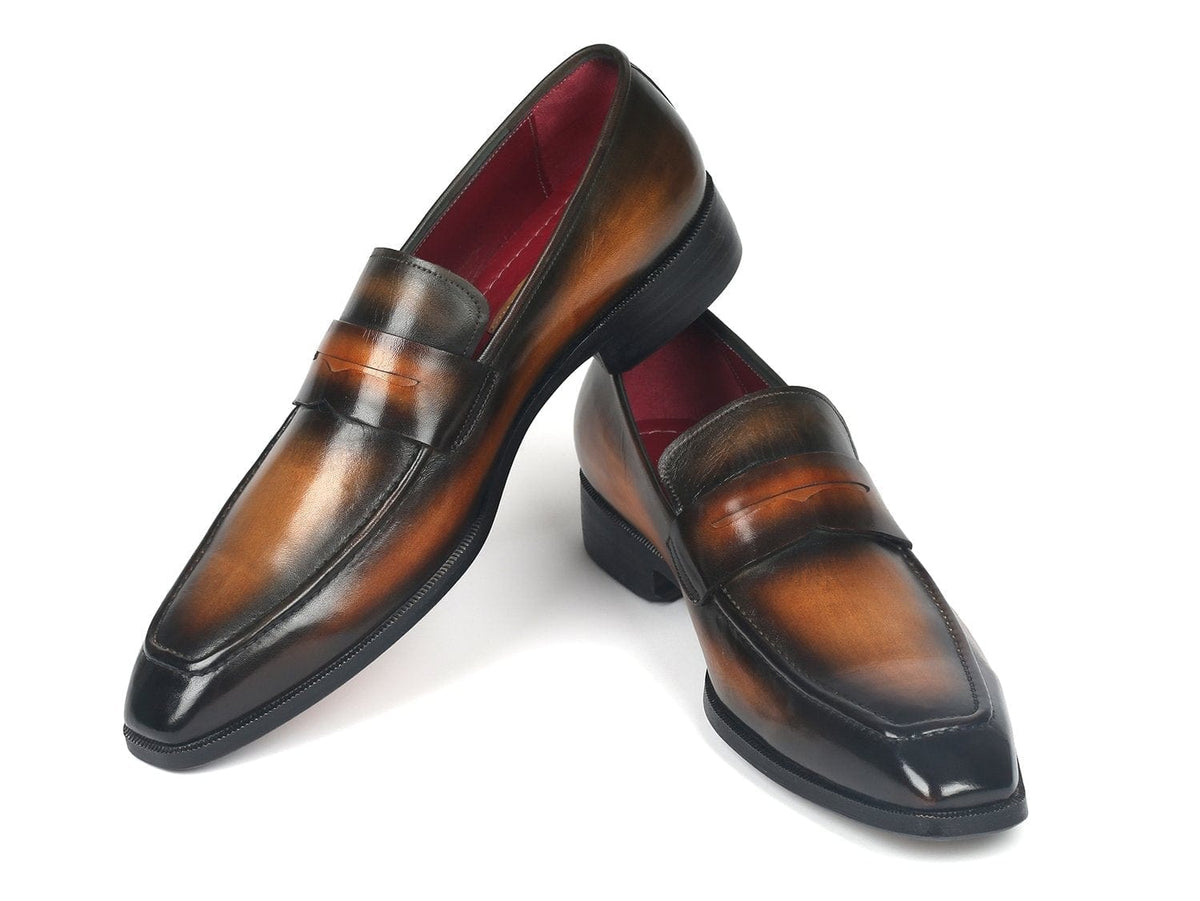 PAUL PARKMAN Paul Parkman Men's Penny Loafers Olive Brown (ID#10LZ24)