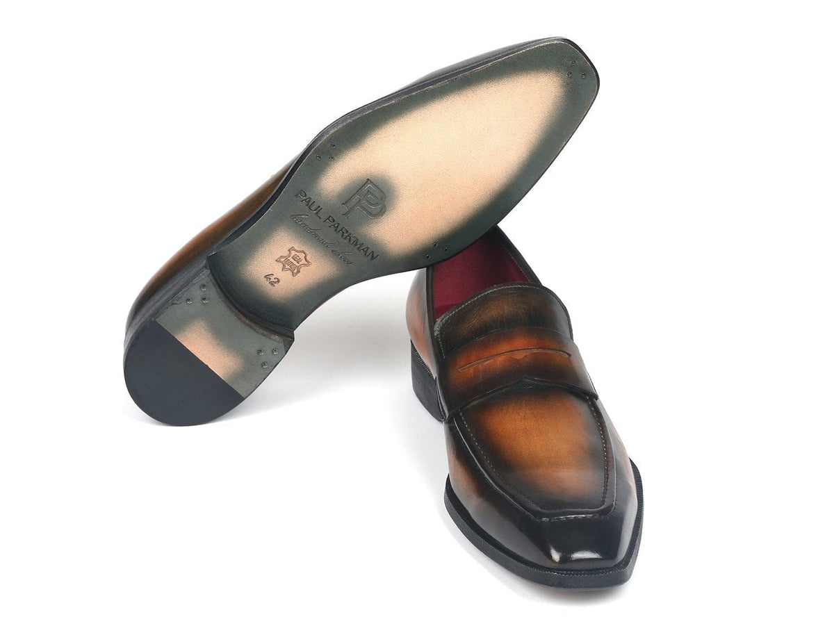 PAUL PARKMAN Paul Parkman Men's Penny Loafers Olive Brown (ID#10LZ24)
