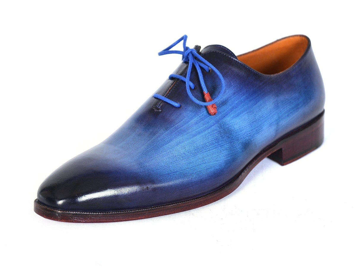 PAUL PARKMAN Paul Parkman Men's Plain Toe Wholecut Oxfords Blue Hand-Painted (ID#755-BLU)