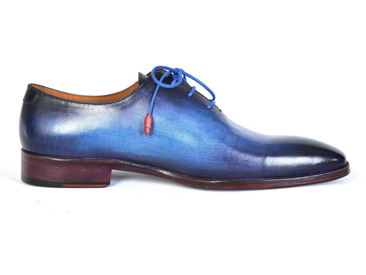 PAUL PARKMAN Paul Parkman Men's Plain Toe Wholecut Oxfords Blue Hand-Painted (ID#755-BLU)