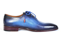 PAUL PARKMAN Paul Parkman Men's Plain Toe Wholecut Oxfords Blue Hand-Painted (ID#755-BLU)