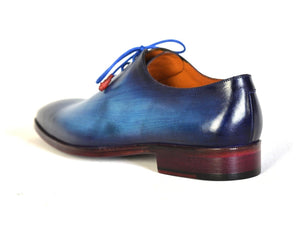 PAUL PARKMAN Paul Parkman Men's Plain Toe Wholecut Oxfords Blue Hand-Painted (ID#755-BLU)