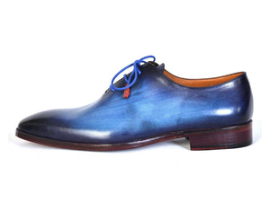 PAUL PARKMAN Paul Parkman Men's Plain Toe Wholecut Oxfords Blue Hand-Painted (ID#755-BLU)